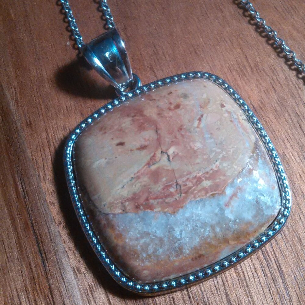 Rainbow Picasso Stone Silvertone Square Pendant Stainless Steel Necklace